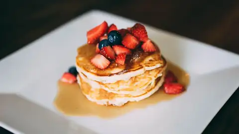Pancake stack with strawberries